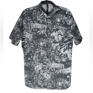 Lululemon All Town Short Sleeve Buttondown Canopy Ice Grey Palm Print Black XL